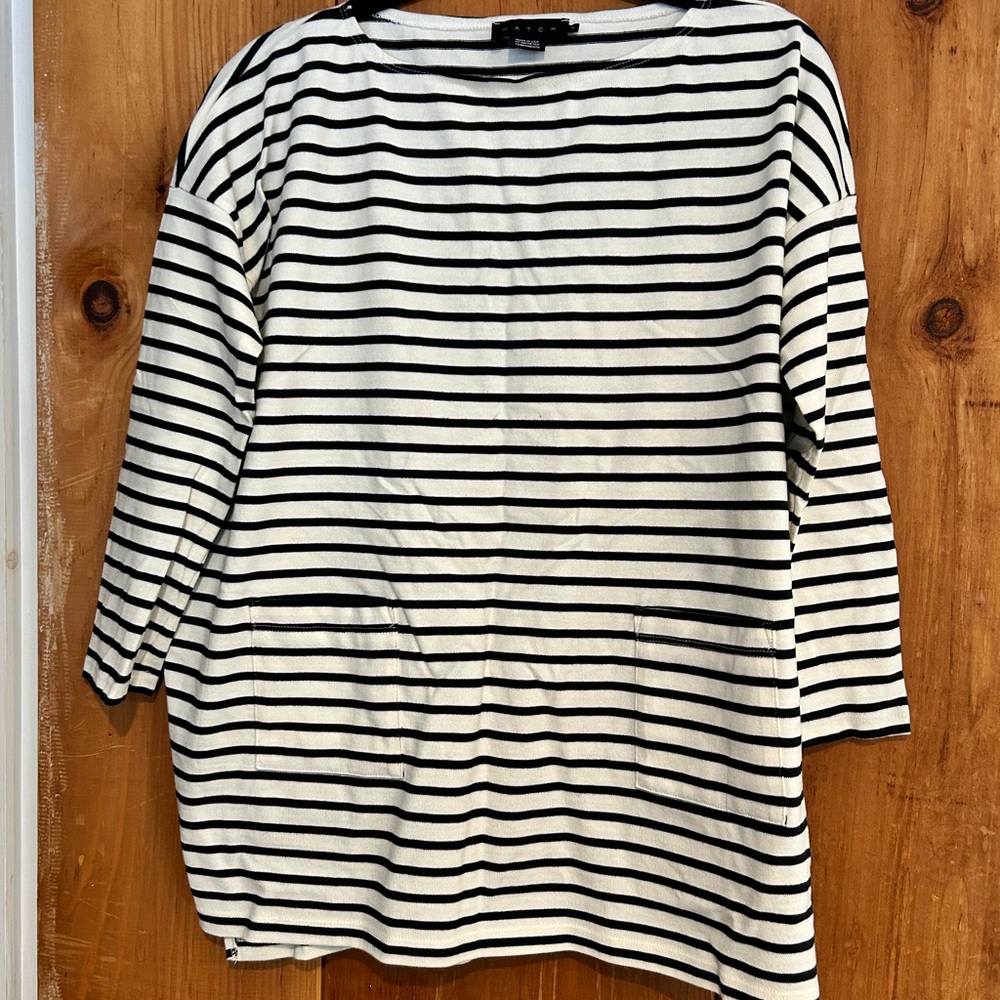 Hatch Navy and White Striped Long Sleeve Maternity Top